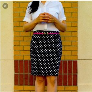 Blue & White polka dot knee length Skirt